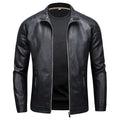 Jaqueta de couro com gola alta masculina, jaqueta casual de couro slim versão coreana