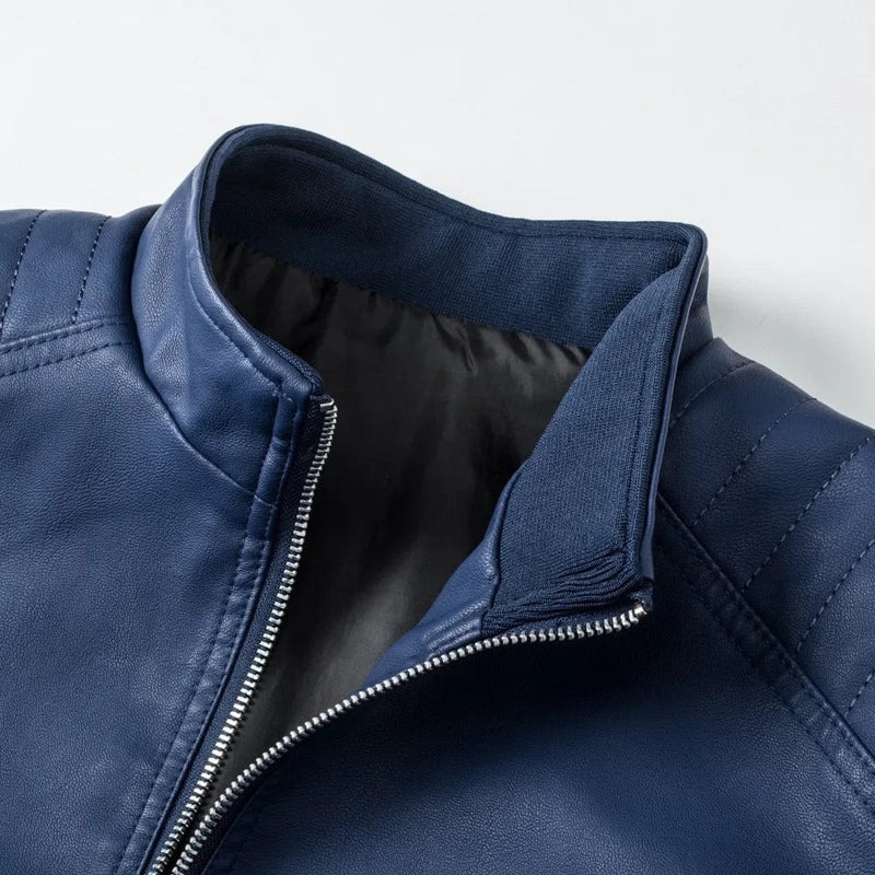 Jaqueta de couro com gola alta masculina, jaqueta casual de couro slim versão coreana
